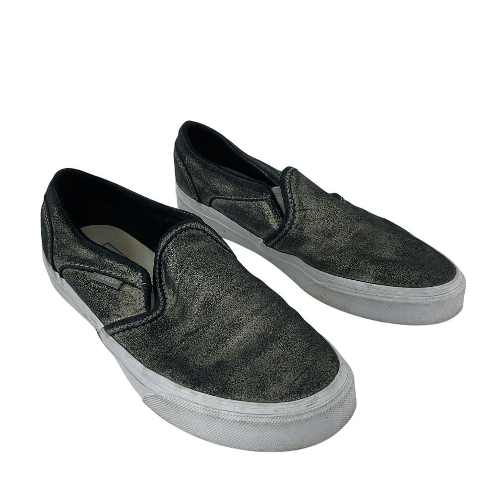 Vans Silver Metallic Iridescent Slip On Skate Shoes Women Size 7 Preowned